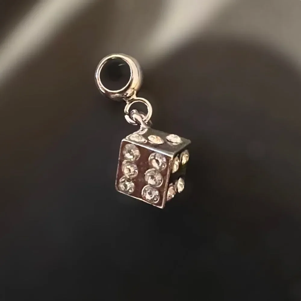 Silver Dice  Rhinestone Charm - Picture 2 of 2